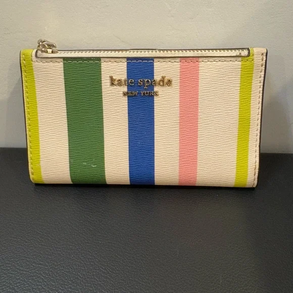 Kate Spade Green and Blue Striped Wallet - Picture 3 of 8